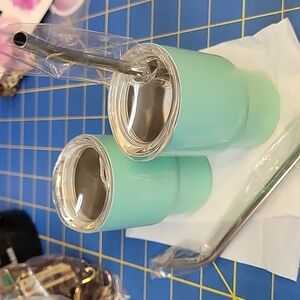 Light Blue Stainless Steel 3oz Tumblers with Metal Straws New